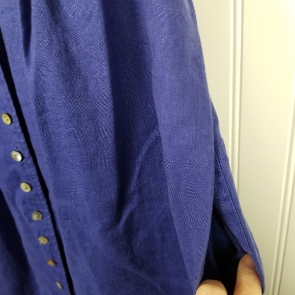 Liz Claiborne Petite Linen Sleeveless Shirt Dress Button Pin Tuck Tie Waist Blue - Picture 7 of 11